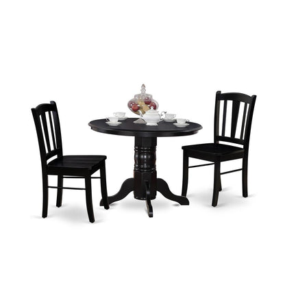 SHDL3-BLK-W - 3-Pc Modern Dinette Room Set - 2 Wooden Dining Chairs and 1 Dining Table - Black Finish