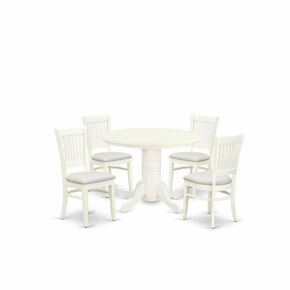 East West Furniture - SHVA5-LWH-C - 5-Piece Dining Room Table Set- 4 Dining Room Chairs and Modern Dining Room Table - Linen Fabric Seat and Slatted Chair Back - Linen White Finish