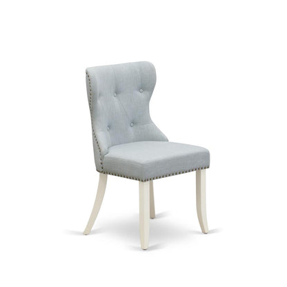 ANSI5-LWH-15 - A dining room table set of 4 wonderful indoor dining chairs with Linen Fabric Baby Blue color and a stunning 36-Inch Round dining table with Linen White color