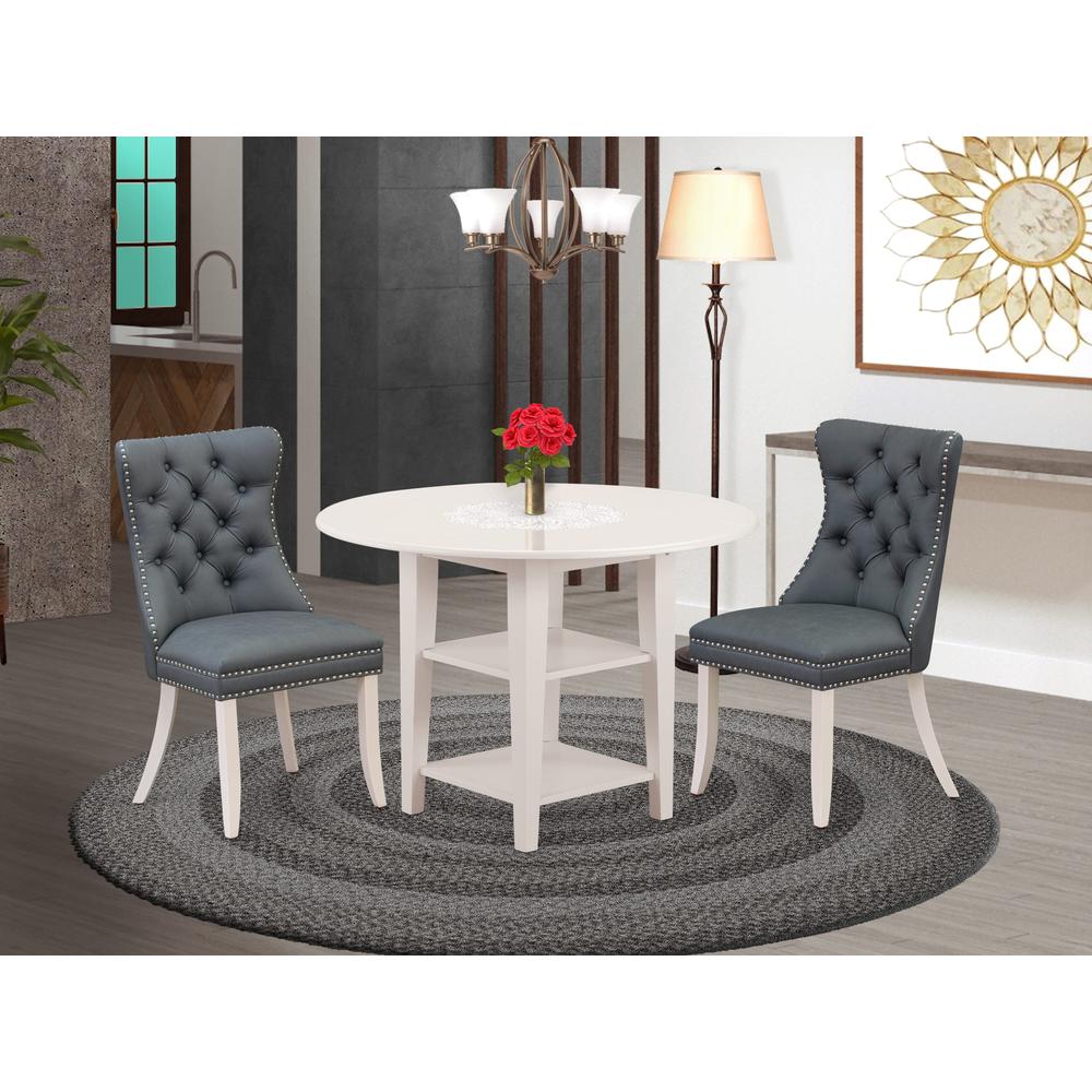 3 Piece Dining Table Set Contains a Round Dining Table with Dropleaf & Shelves