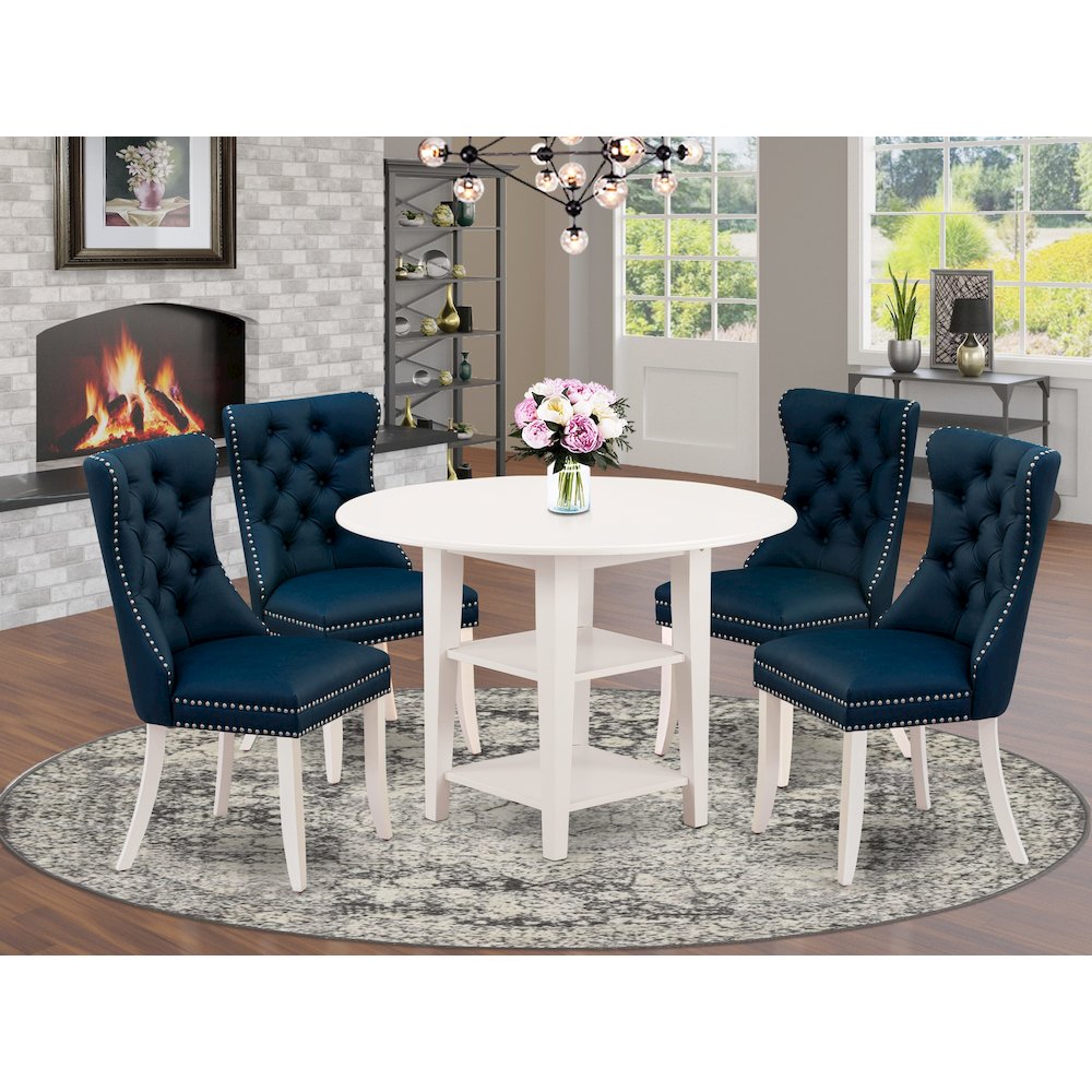 5 Piece Kitchen Set Consists of a Round Dining Table with Dropleaf & Shelves