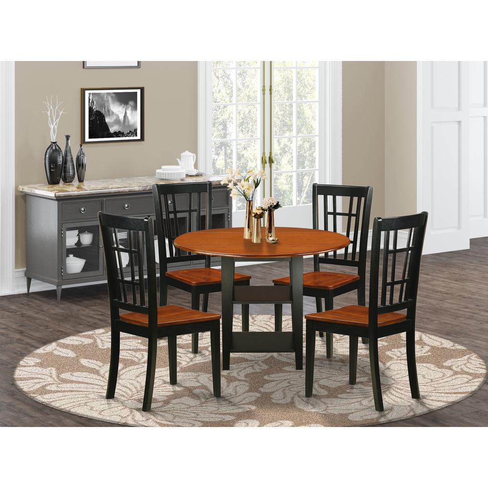 Dining Room Set Black & Cherry, SUNI5-BCH-W