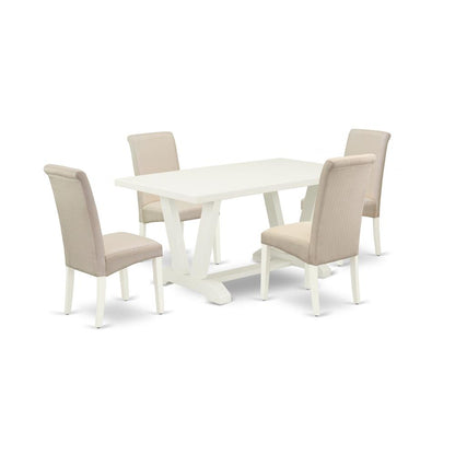 East West Furniture 5-Piece rectangular Dinette Set Included 4 Parson Chairs Upholstered Seat and High Curved Back and Rectangular Dining Room Table with Linen White Kitchen Table Top - Linen White Fi