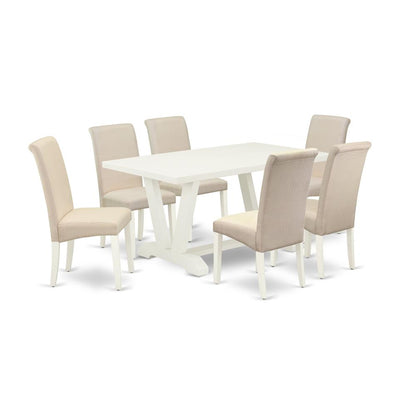 East West Furniture V026Ba201-7 - 7-Piece Kitchen Set - 6 Kitchen Parson Chair and a Dinner Table Hardwood Frame