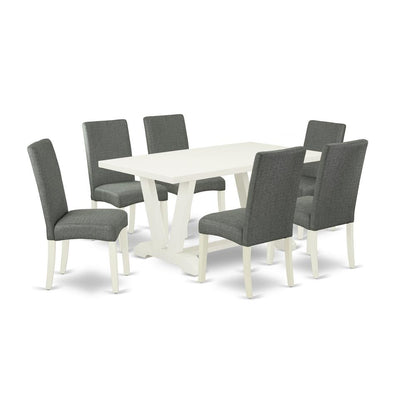 East West Furniture V026DR207-7 - 7-Piece Modern Dining Table Set - 6 Parson Chairs and Small Rectangular Table Hardwood Structure