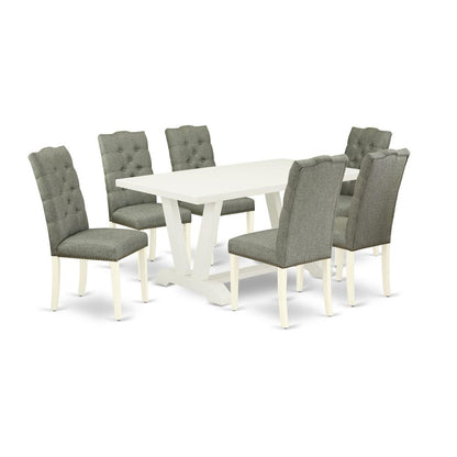 East West Furniture V026EL207-7 - 7-Piece Kitchen Set - 6 Parson Chair and a Dining Room Table Solid Wood Frame
