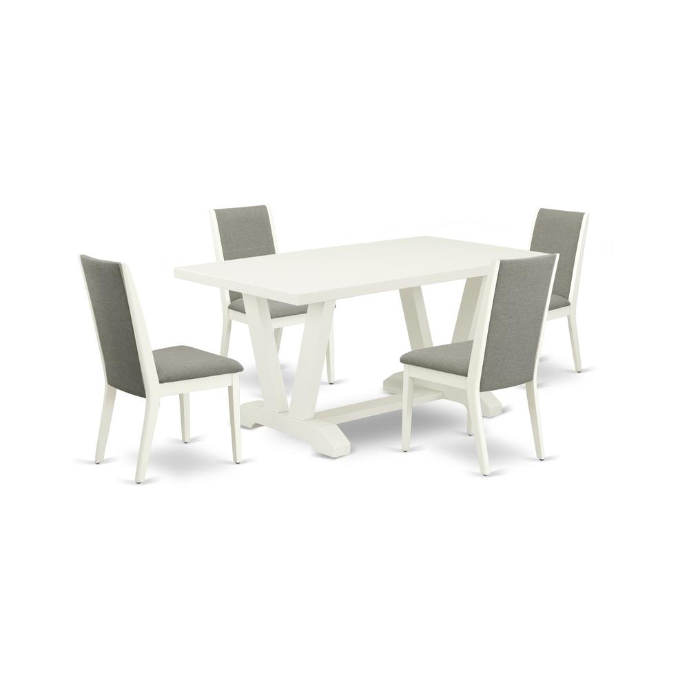 East West Furniture V026LA206-5 5-Piece Fashionable Dining Room Set a Superb Linen White dining table Top and 4 Lovely Linen Fabric Dining Chairs with Stylish Chair Back, Linen White Finish