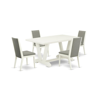 East West Furniture V026LA206-5 5-Piece Fashionable Dining Room Set a Superb Linen White dining table Top and 4 Lovely Linen Fabric Dining Chairs with Stylish Chair Back, Linen White Finish