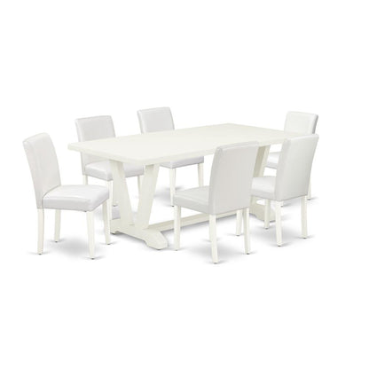 East West Furniture V027AB264-7 7-Piece Beautiful Sining Room Set an Excellent Linen White rectangular Table Top and 6 Amazing Pu Leather Dining Chairs with Stylish Chair Back, Linen White Finish