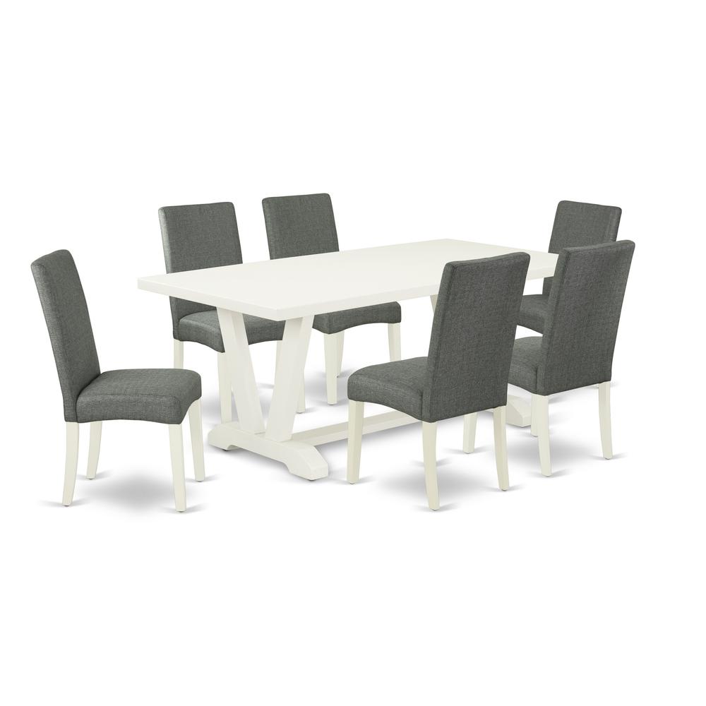 East West Furniture V027DR207-7 - 7-Piece Kitchen Table Set - 6 Parson Dining Room Chairs and Rectangular Table Hardwood Frame