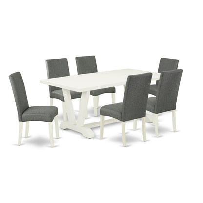 East West Furniture V027DR207-7 - 7-Piece Kitchen Table Set - 6 Parson Dining Room Chairs and Rectangular Table Hardwood Frame
