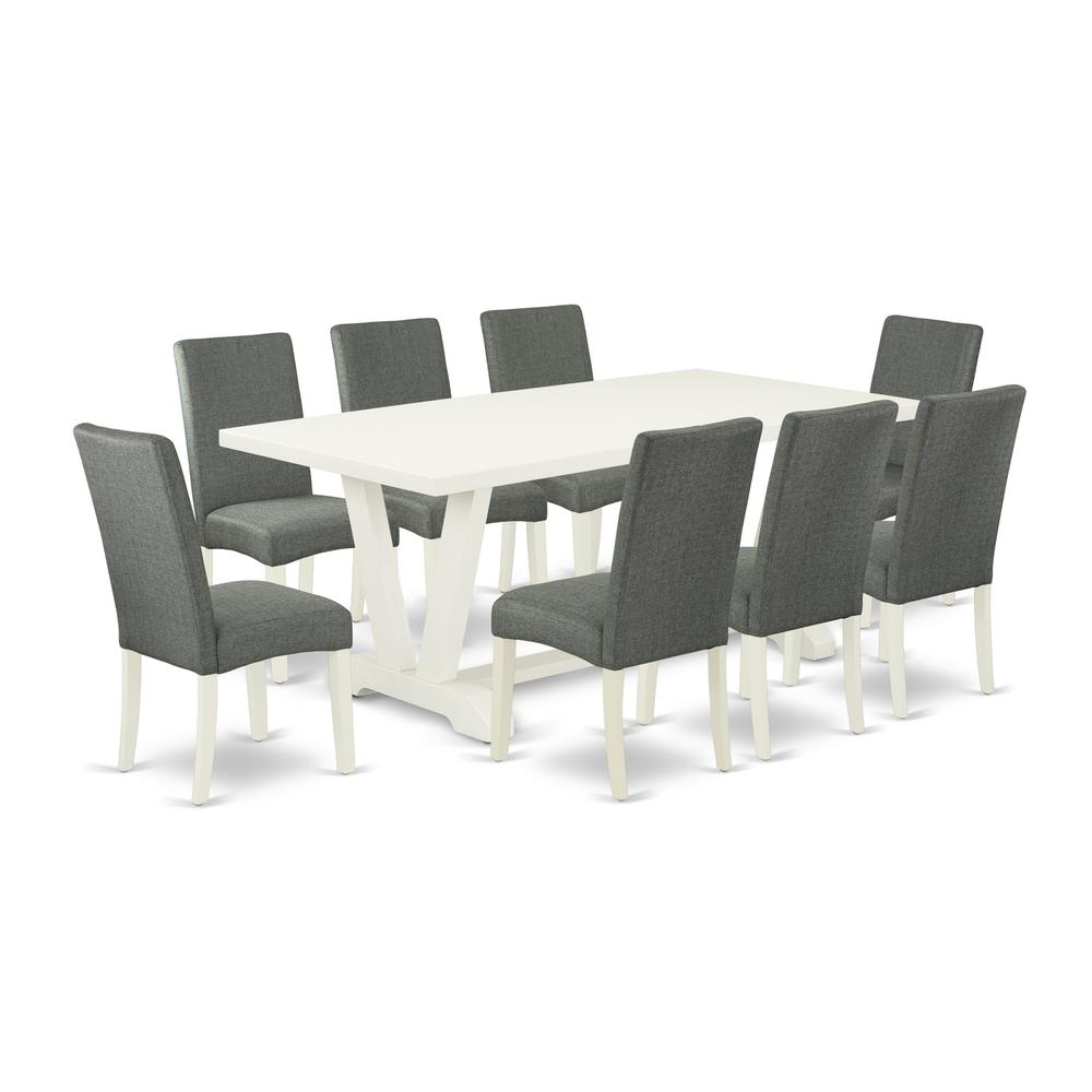 East West Furniture V027DR207-9 - 9-Piece Kitchen Table Set - 8 Parson Chairs and Dinner Table Hardwood Structure