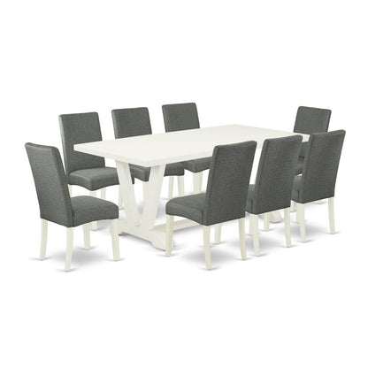 East West Furniture V027DR207-9 - 9-Piece Kitchen Table Set - 8 Parson Chairs and Dinner Table Hardwood Structure