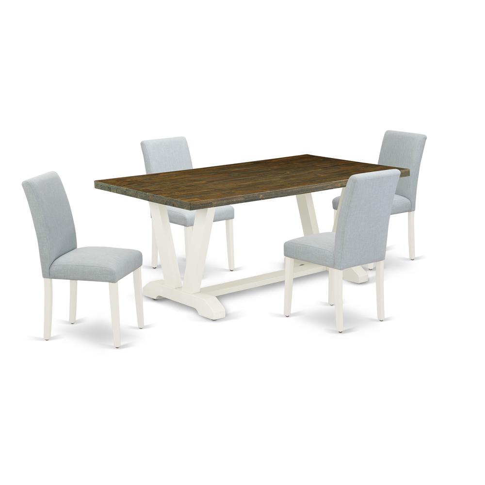 East West Furniture 5-Piece Dining Room Set Includes 4 Upholstered Chairs with Upholstered Seat and High Back and a Rectangular Dining Room Table - Linen White Finish