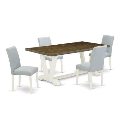 East West Furniture 5-Piece Dining Room Set Includes 4 Upholstered Chairs with Upholstered Seat and High Back and a Rectangular Dining Room Table - Linen White Finish