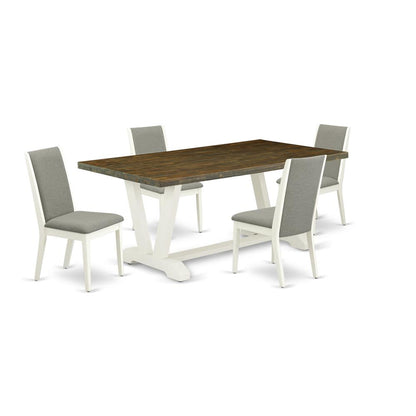 East West Furniture V077LA206-5 5-Piece Fashionable Modern Dining Table Set an Outstanding Distressed Jacobean Color Dining Table Top and 4 Attractive Linen Fabric Kitchen Parson Chairs with Stylish C