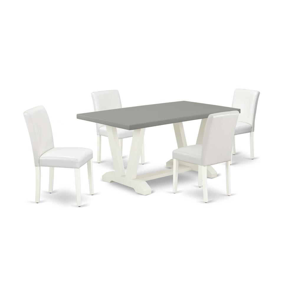 East West Furniture V096AB264-5 5-Piece Stylish Dining Room Set a Good Cement Color Kitchen Rectangular Table Top and 4 Gorgeous Pu Leather Dining Chairs with Stylish Chair Back, Linen White Finish