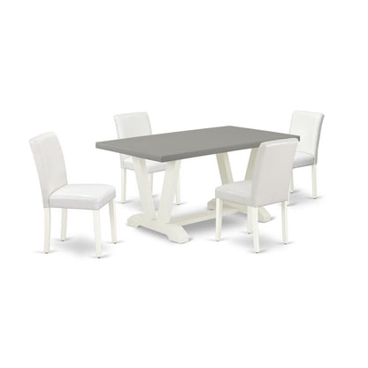East West Furniture V096AB264-5 5-Piece Stylish Dining Room Set a Good Cement Color Kitchen Rectangular Table Top and 4 Gorgeous Pu Leather Dining Chairs with Stylish Chair Back, Linen White Finish