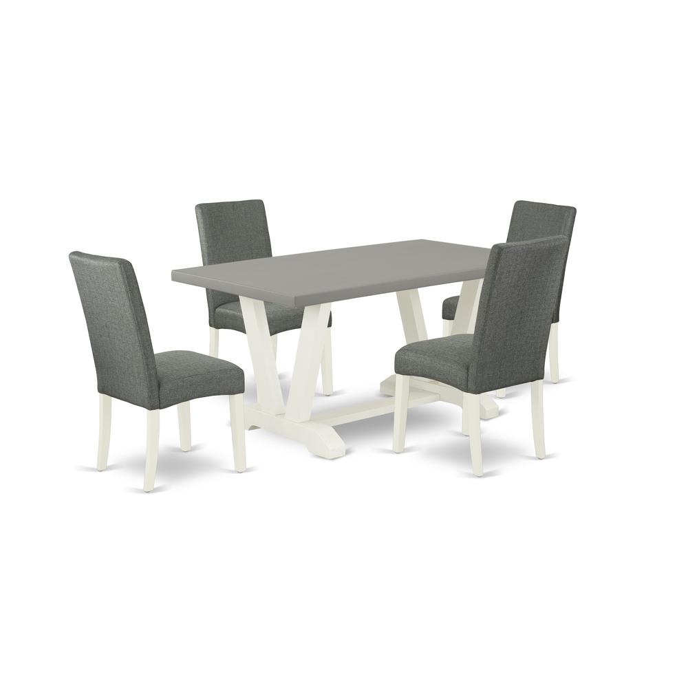 East West Furniture V096DR207-5 5-Pc Modern Dining Set - 4 Kitchen Chairs and 1 Modern Rectangular Cement Dining Room Table with High Chair Back - Linen White Finish