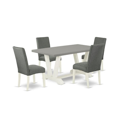 East West Furniture V096DR207-5 5-Pc Modern Dining Set - 4 Kitchen Chairs and 1 Modern Rectangular Cement Dining Room Table with High Chair Back - Linen White Finish