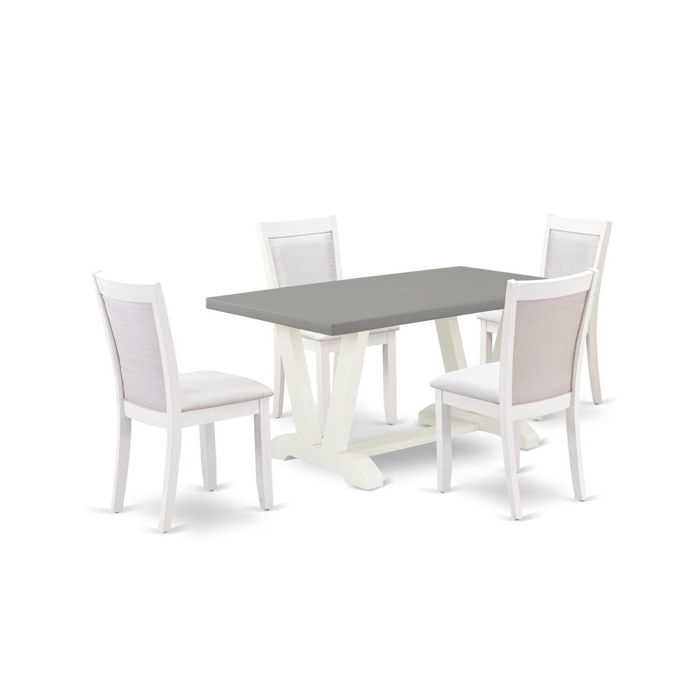 East West Furniture 5-Piece Dining Room Table Set Includes a Wood Dining Table and 4 Cream Linen Fabric Upholstered Chairs with Stylish Back - Wire Brushed Linen White Finish