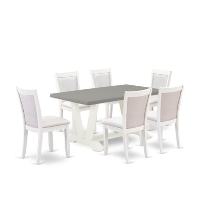 East West Furniture 7-Piece Dining Table Set Includes a Rectangular Dining Table and 6 Cream Linen Fabric Kitchen Chairs with Stylish Back - Wire Brushed Linen White Finish