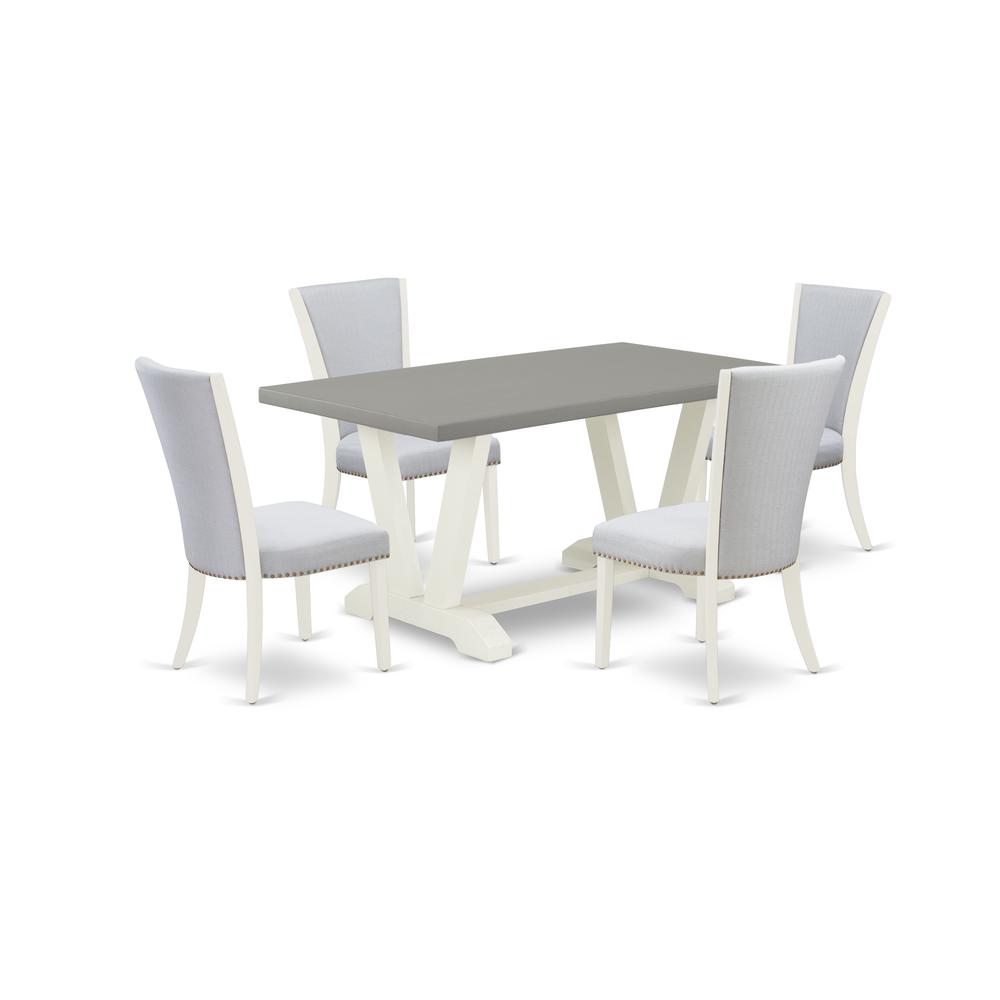 East West Furniture 5-Pc Dining Set Includes 4 Mid Century Modern Chairs with Upholstered Seat and Stylish Back-Rectangular Kitchen Table - Cement and Wirebrushed Linen White Finish