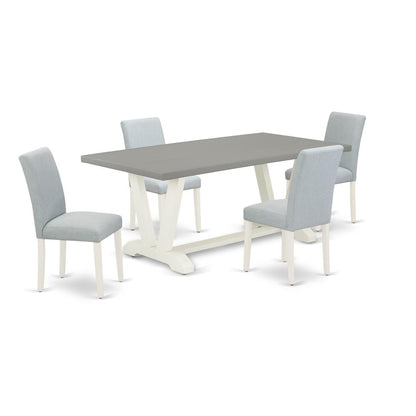 East West Furniture 5-Pc Modern Dining Table Set Includes 4 Mid Century Dining Chairs with Upholstered Seat and High Back and a Rectangular Breakfast Table - Linen White Finish