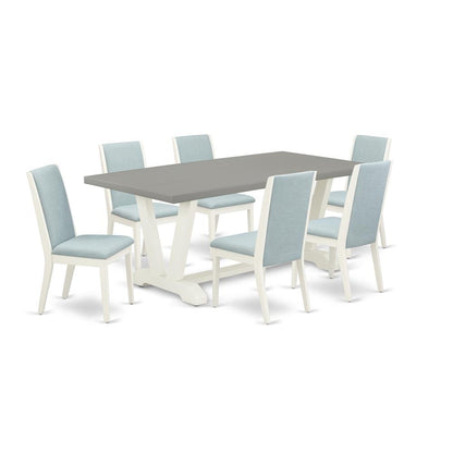 East West Furniture V097LA015-7 7-Piece Modern Dinette Set a Good Cement Color Dining Table Top and 6 Gorgeous Linen Fabric Parson Dining Room Chairs with Stylish Chair Back, Linen White Finish