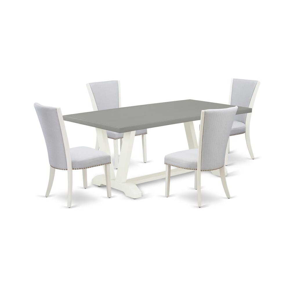 East West Furniture 5-Pc Dining Table Set Includes 4 Dining Chairs with Upholstered Seat and Stylish Back-Rectangular Wood Dining Table - Cement and Wirebrushed Linen White Finish