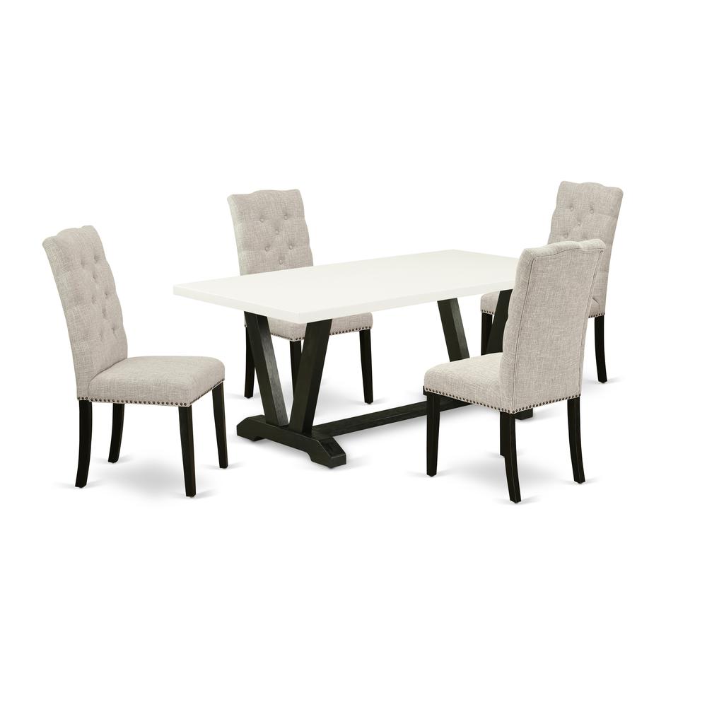 East West Furniture 5-Pc rectangular Dinette Set Included 4 Dining chairs Upholstered Seat and High Button Tufted Chair Back and Rectangular Mid Century Dining Table with Linen White rectangular Table