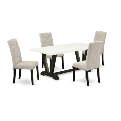 East West Furniture 5-Pc rectangular Dinette Set Included 4 Dining chairs Upholstered Seat and High Button Tufted Chair Back and Rectangular Mid Century Dining Table with Linen White rectangular Table