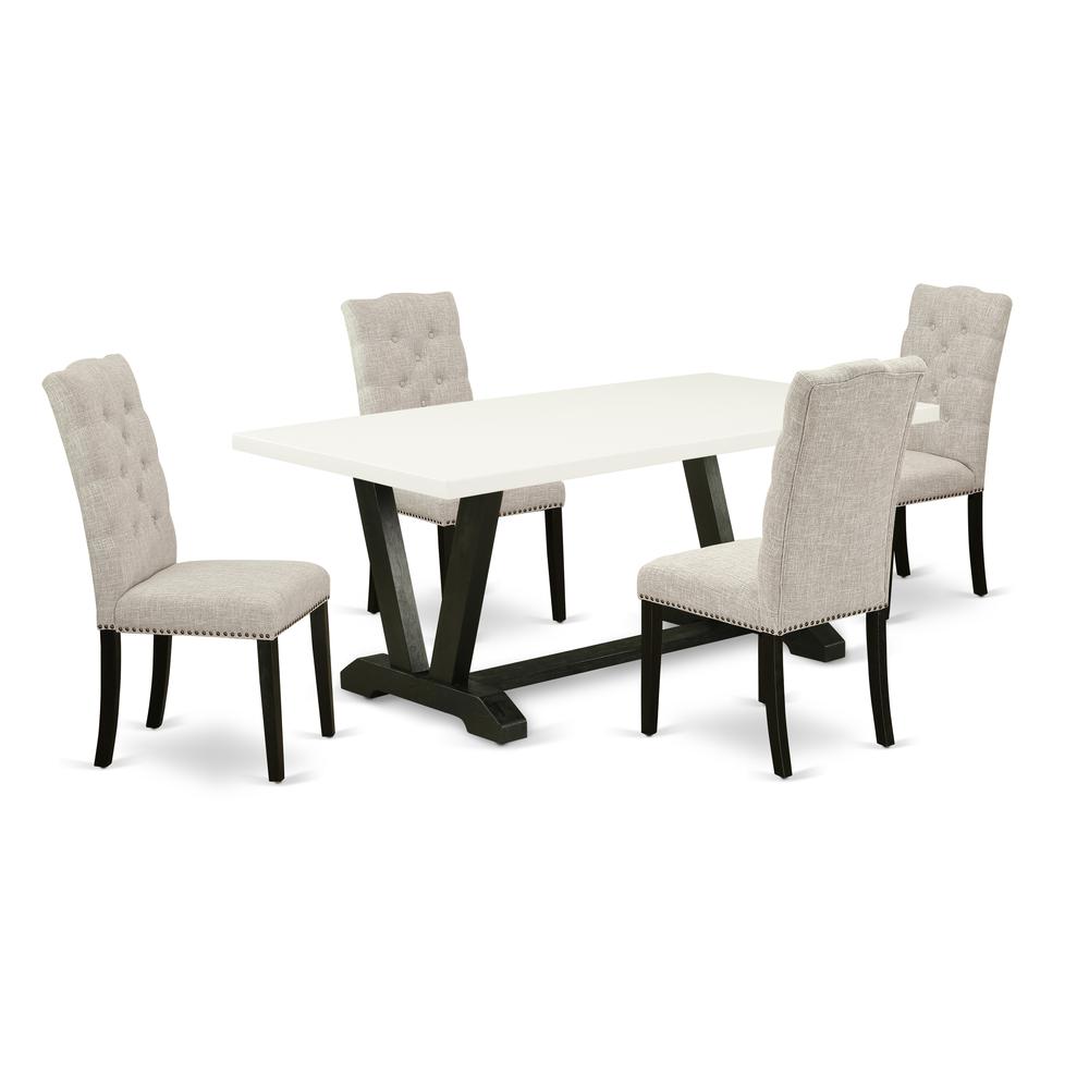 East West Furniture 5-Piece Dining room Table Set Included 4 Parson Dining chairs Upholstered Seat and High Button Tufted Chair Back and Rectangular Dining Table with Linen White Kitchen Dining Table