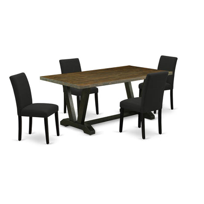 East West Furniture 5-Piece dining room table set Includes 4 Parson dining chairs with Upholstered Seat and High Back and a Rectangular Dining Room Table - Black Finish