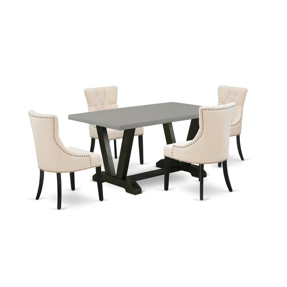 East West Furniture V696FR102-5 5-Pc Dinette Set - 4 Upholstered Dining Chairs and 1 Modern Rectangular Cement Breakfast Table with Button Tufted Chair Back - Wire Brushed Black Finish