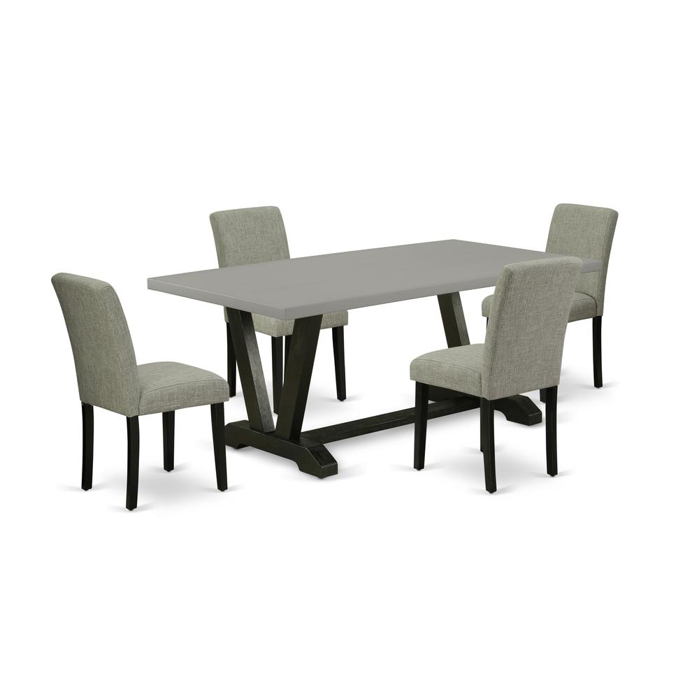 East West Furniture V697AB106-5 5-Pc Modern Dining Table Set - 4 Parson Chairs and 1 Modern Rectangular Cement Breakfast Table Top with High Chair Back - Wire Brushed Black Finish
