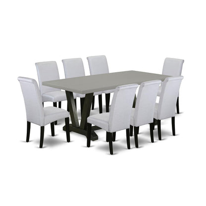 East West Furniture V697BA105-9 9-Pc Dining Table Set - 8 Parson Dining Room Chairs and 1 Modern Rectangular Cement Breakfast Table Top with High Chair Back - Wire Brushed Black Finish
