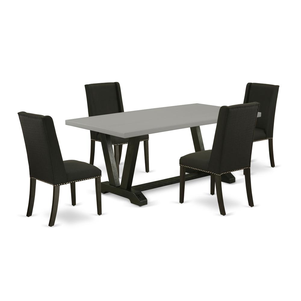 East West Furniture 5-Pc Mid Century Dining Table Set Included 4 kitchen parson chairs Upholstered Seat and Stylish Chair Back and Rectangular Dinette Table with Cement Color Rectangular Table Top - B