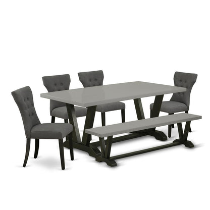 East West Furniture V697Ga650-6 - 6-Piece Dinette Set - 4 Parson Dining Chairs, a Lovely Bench and Dining Table Solid Wood Structure