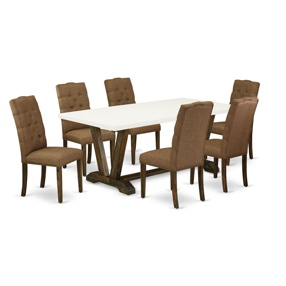 East West Furniture V727EL718-7 - 7-Piece Dining Room Table Set - 6 Parson Dining Chairs and Small Rectangular Rectangular Table Hardwood Frame