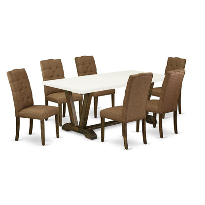 East West Furniture V727EL718-7 - 7-Piece Dining Room Table Set - 6 Parson Dining Chairs and Small Rectangular Rectangular Table Hardwood Frame