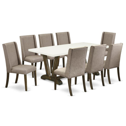 East West Furniture V727FL716-9 - 9-Piece Modern Dining Table Set - 8 Parson Chairs and a Rectangular Dining Table Solid Wood Frame