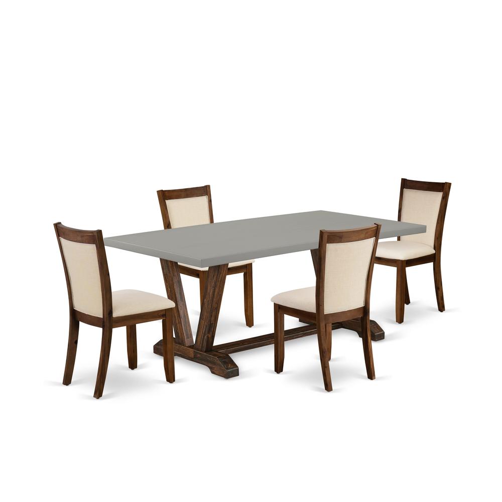 East West Furniture 5-Piece Modern Dining Set Consists of a Wooden Dining Table and 4 Light Beige Linen Fabric Dining Chairs with Stylish Back - Distressed Jacobean Finish