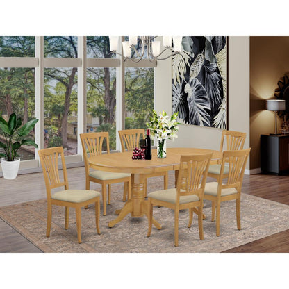 VAAV7-OAK-C 7 PC Dining room set-Oval Table with Leaf and 6 Dining Chairs