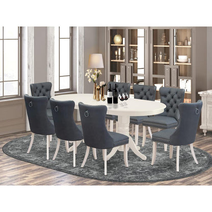 9 Piece Dining Set Consists of an Oval Dining Table with Butterfly Leaf