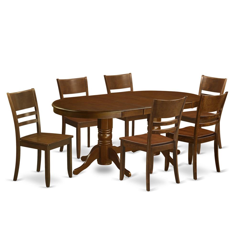 Pc  set  Vancouver  Table  with  a  17in  Leaf  and  6  Wood  Kitchen  Chairs  in  Espresso  .