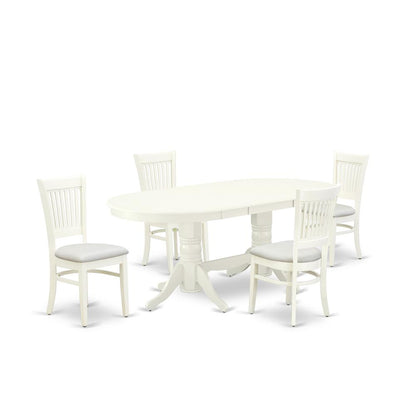 East West Furniture - VAVA5-LWH-C - 5-Pc Dinette Set- 4 Mid Century Chair with Linen Fabric Seat and Slatted Chair Back - Butterfly Leaf Dining Table - Linen White Finish
