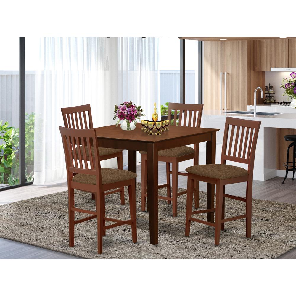 VERN5-MAH-C 5 PC Counter height Table set-Square counter height Table and 4 counter height Chairs