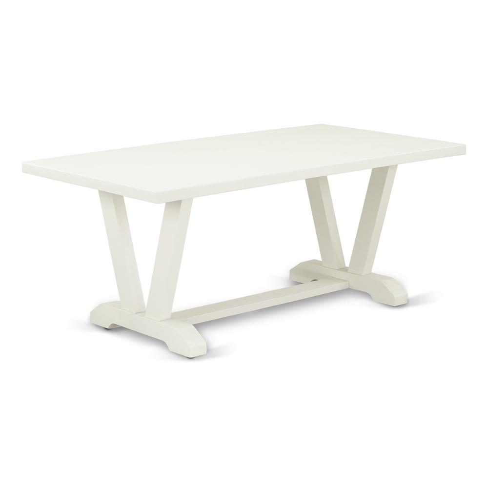East West Furniture 7-Piece Dining Room Set Includes 6 Modern Chairs with Upholstered Seat and High Back and a Rectangular Dining Table - Linen White Finish