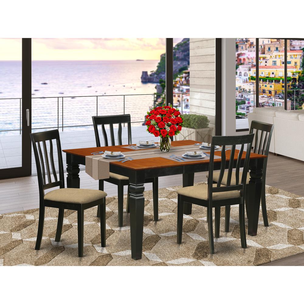 WEAN5-BCH-C 5 Pc Kitchen table set with a Dining Table and 4 Linen Kitchen Chairs in Black